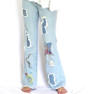 Vintage Y2K Bebe Distressed Patchwork Embroidered Jeans